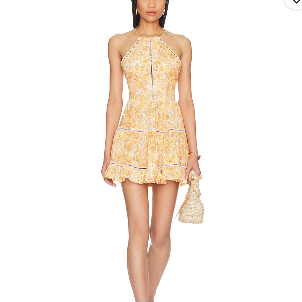 Revolve Tularosa callita mini dress in orange retro paisley